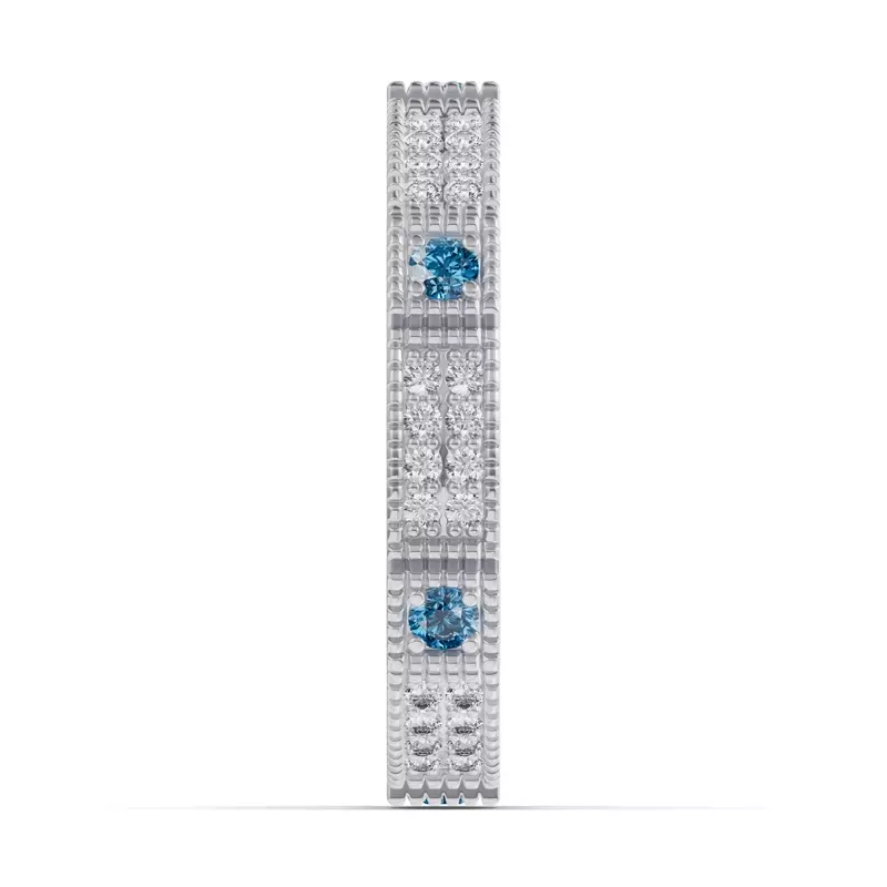 14K White Gold Swiss Blue Topaz & Diamond Milgrain Eternity Band
