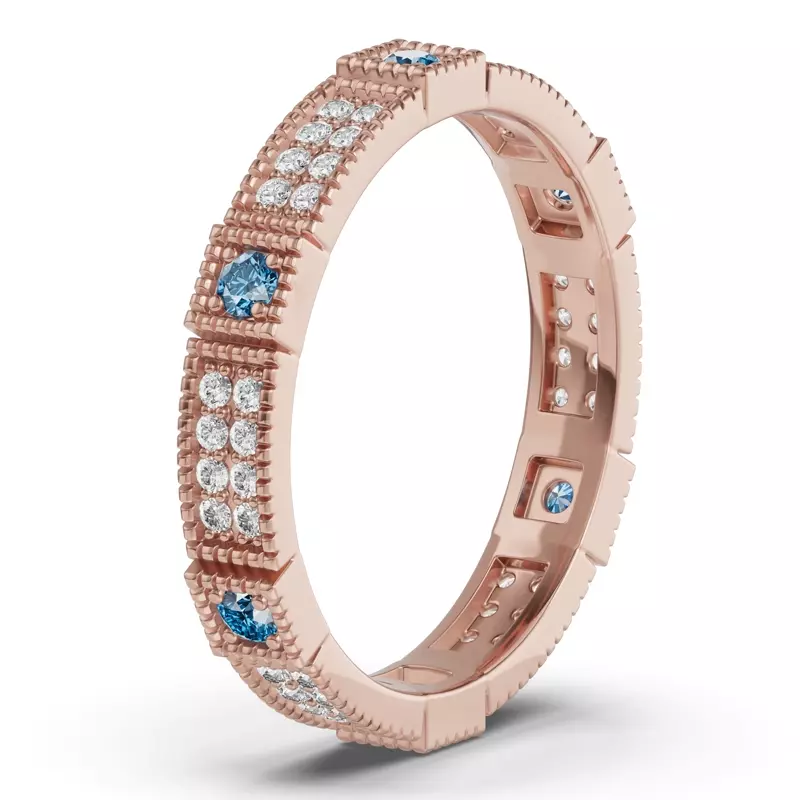 18K Rose Gold Swiss Blue Topaz & Lab Diamond Milgrain Eternity Band