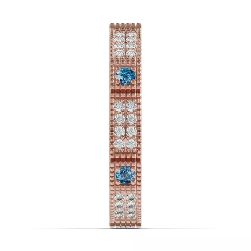 18K Rose Gold Swiss Blue Topaz & Lab Diamond Milgrain Eternity Band