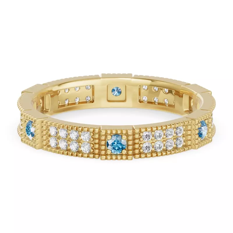 18K Yellow Gold Swiss Blue Topaz & Diamond Milgrain Eternity Band