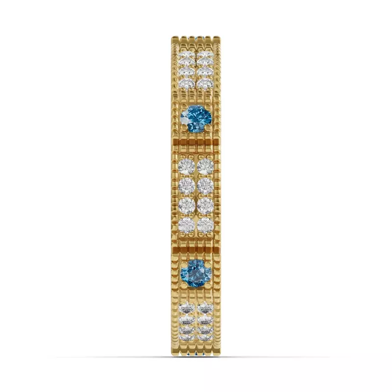 18K Yellow Gold Swiss Blue Topaz & Diamond Milgrain Eternity Band