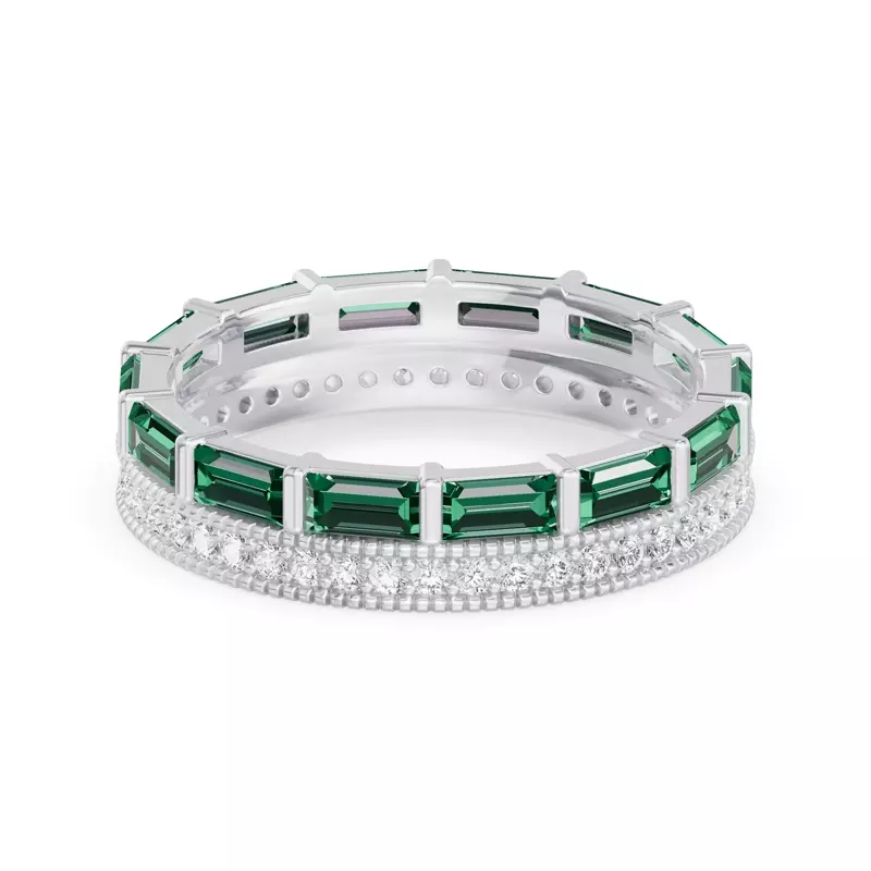 Emerald Baguette & Diamond Double Row Eternity Band