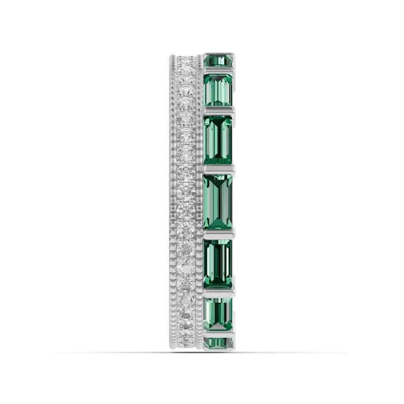 Platinum Emerald Baguette & Diamond Double Row Eternity Band