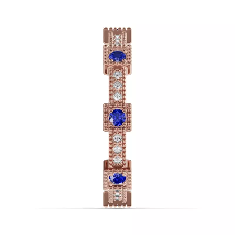 14K Rose Gold Sapphire & Lab Diamond Milgrain Eternity Band