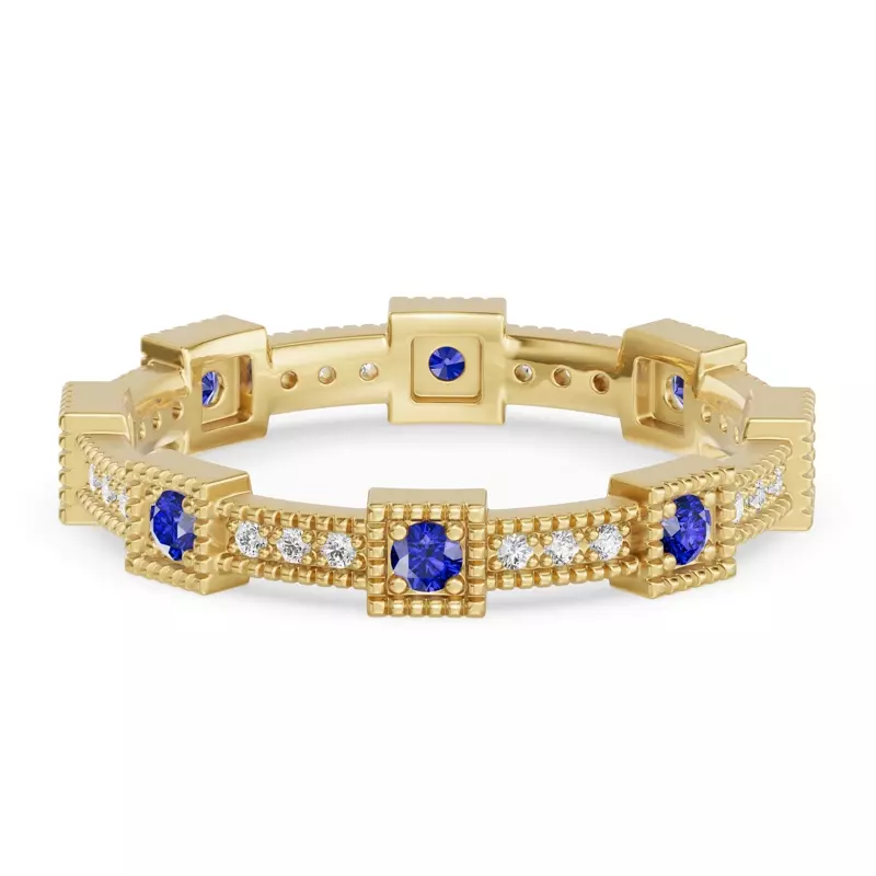 Sapphire & Diamond Milgrain Eternity Band