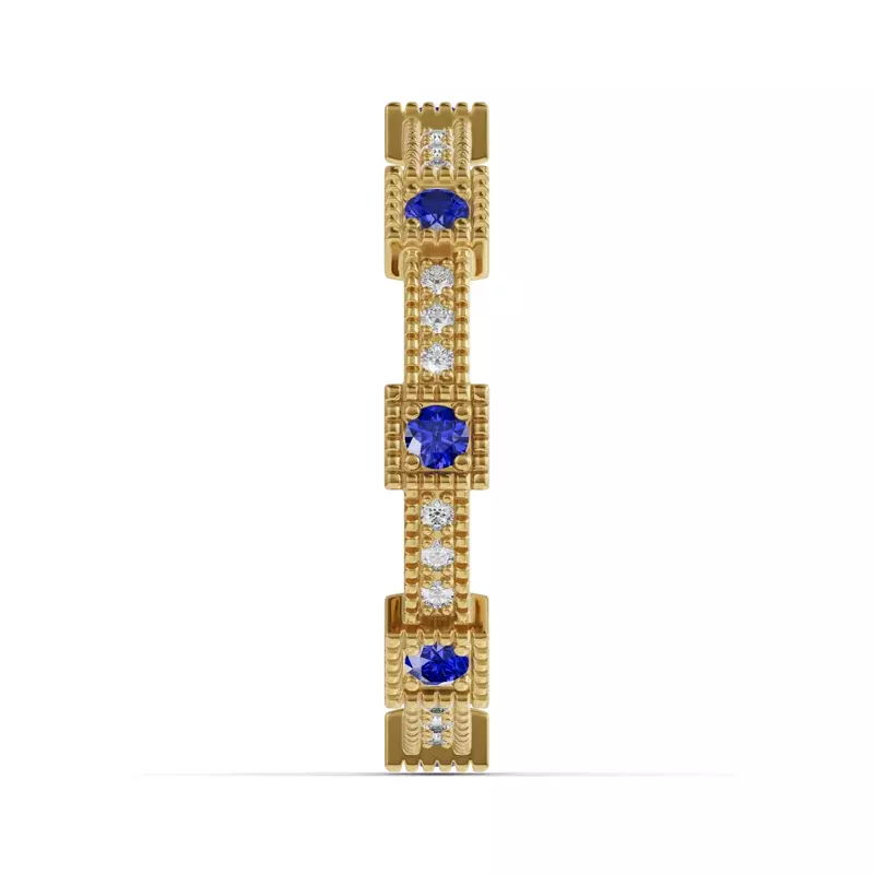 14K Yellow Gold Sapphire & Diamond Milgrain Eternity Band