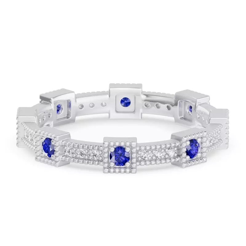 Platinum Sapphire & Lab Diamond Milgrain Eternity Band