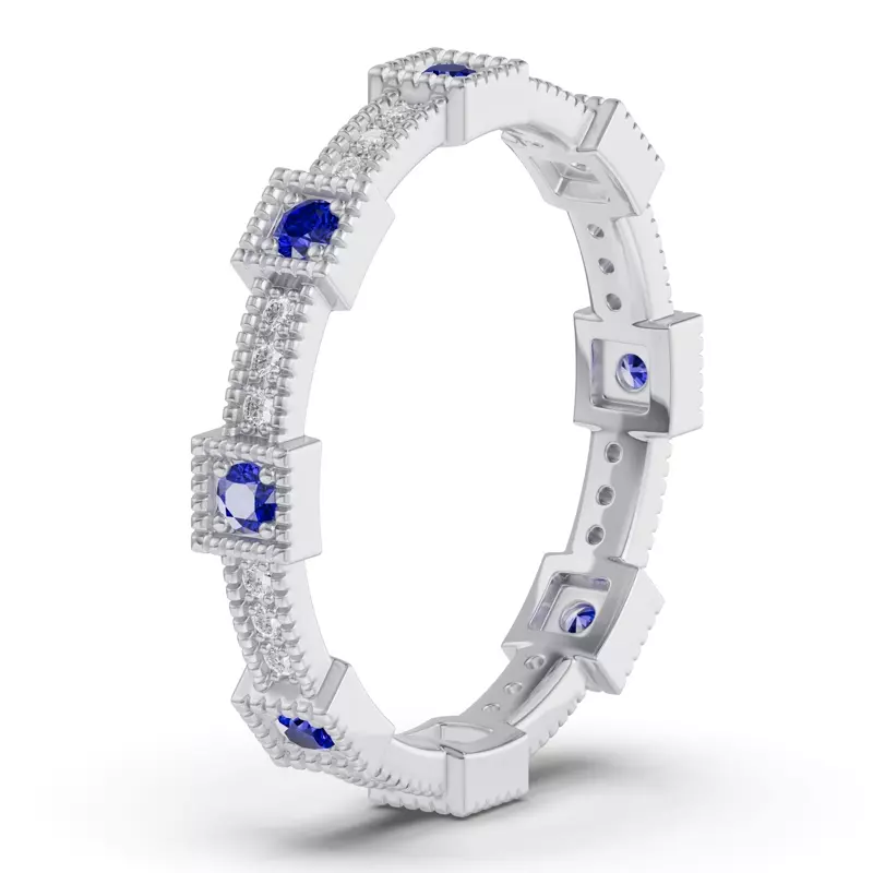 Platinum Sapphire & Lab Diamond Milgrain Eternity Band