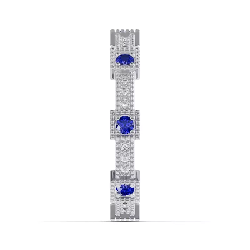 Platinum Sapphire & Lab Diamond Milgrain Eternity Band