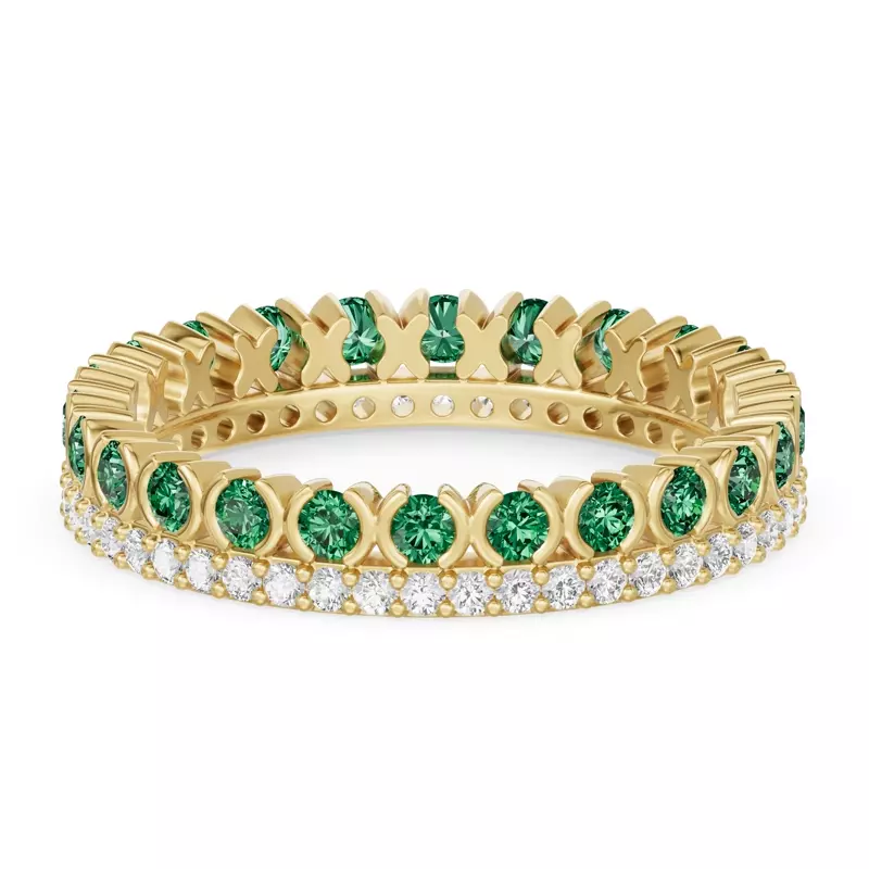 14K Yellow Gold Emerald & Diamond XO Eternity Ring