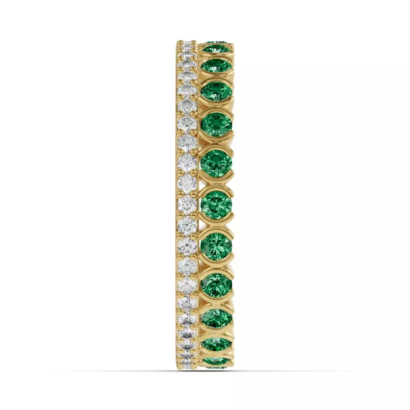 14K Yellow Gold Emerald & Diamond XO Eternity Ring