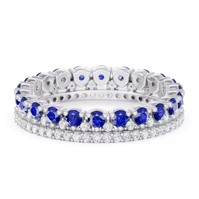 14K White Gold Sapphire & Diamond Double Row Eternity Ring