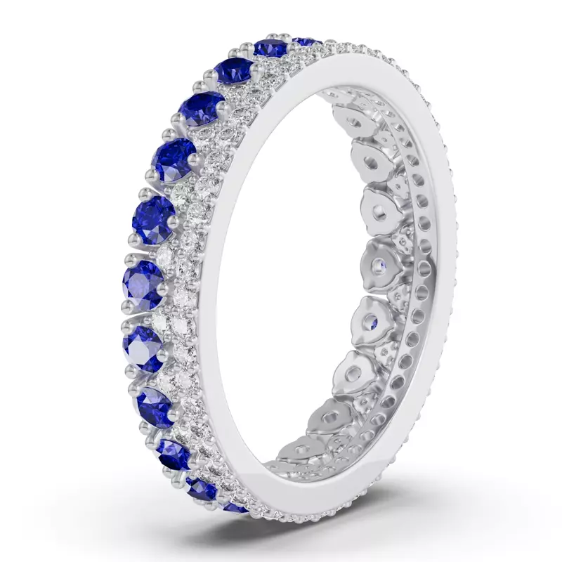14K White Gold Sapphire & Diamond Double Row Eternity Ring