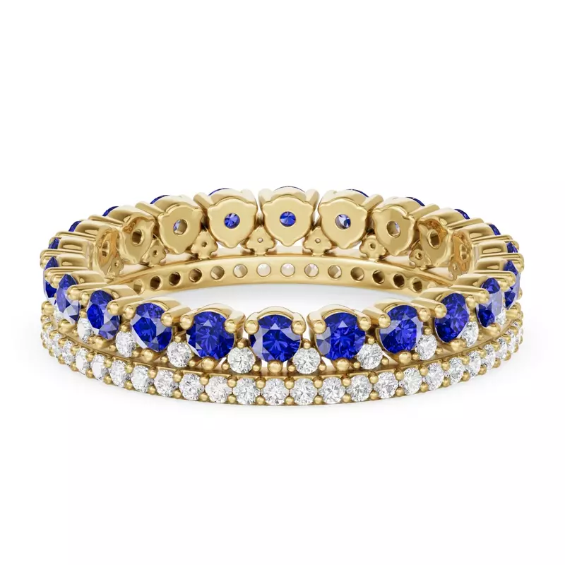 14K Yellow Gold Sapphire & Diamond Double Row Eternity Ring