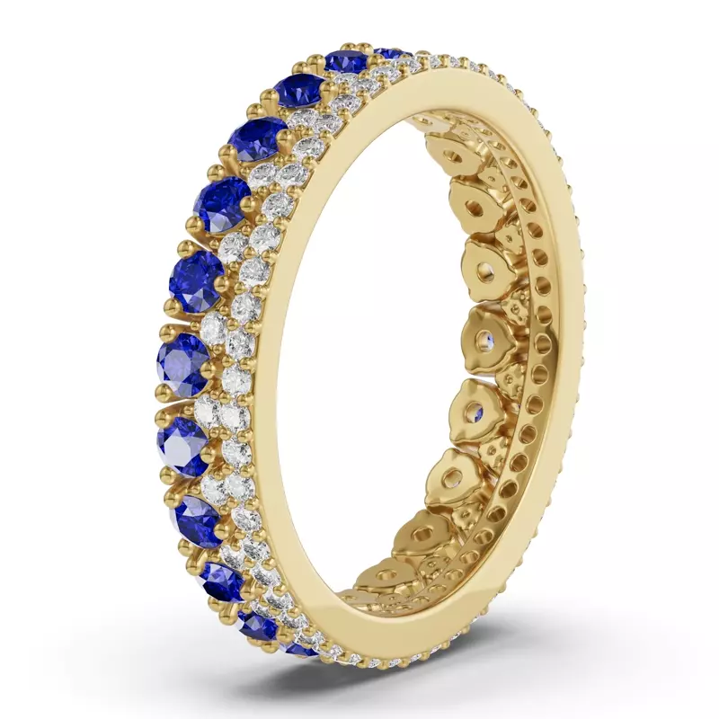 14K Yellow Gold Sapphire & Diamond Double Row Eternity Ring