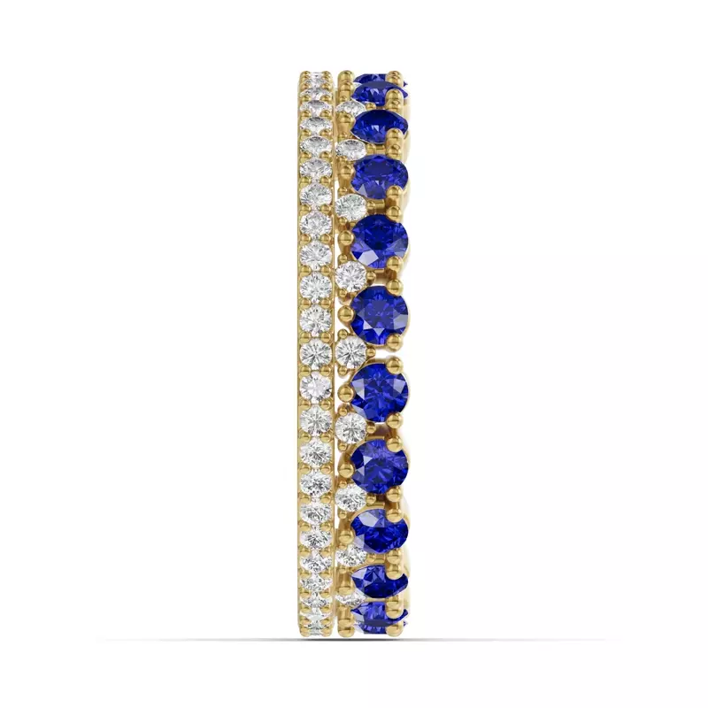 14K Yellow Gold Sapphire & Diamond Double Row Eternity Ring