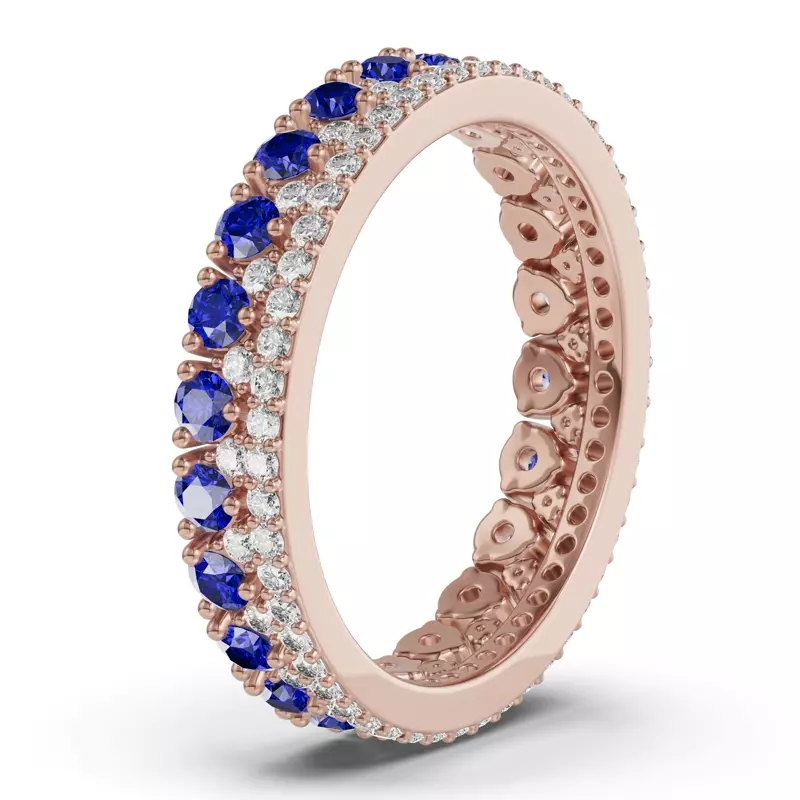 18K Rose Gold Sapphire & Diamond Double Row Eternity Ring