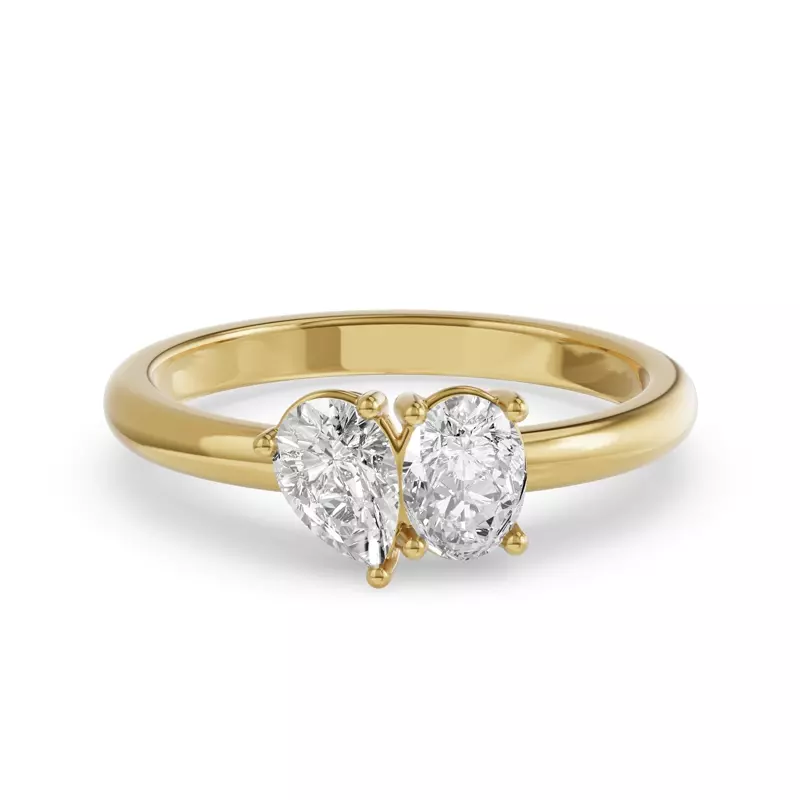 14K Yellow Gold Toi Et Moi Oval & Pear Lab Diamond Ring (1.00ct tw)
