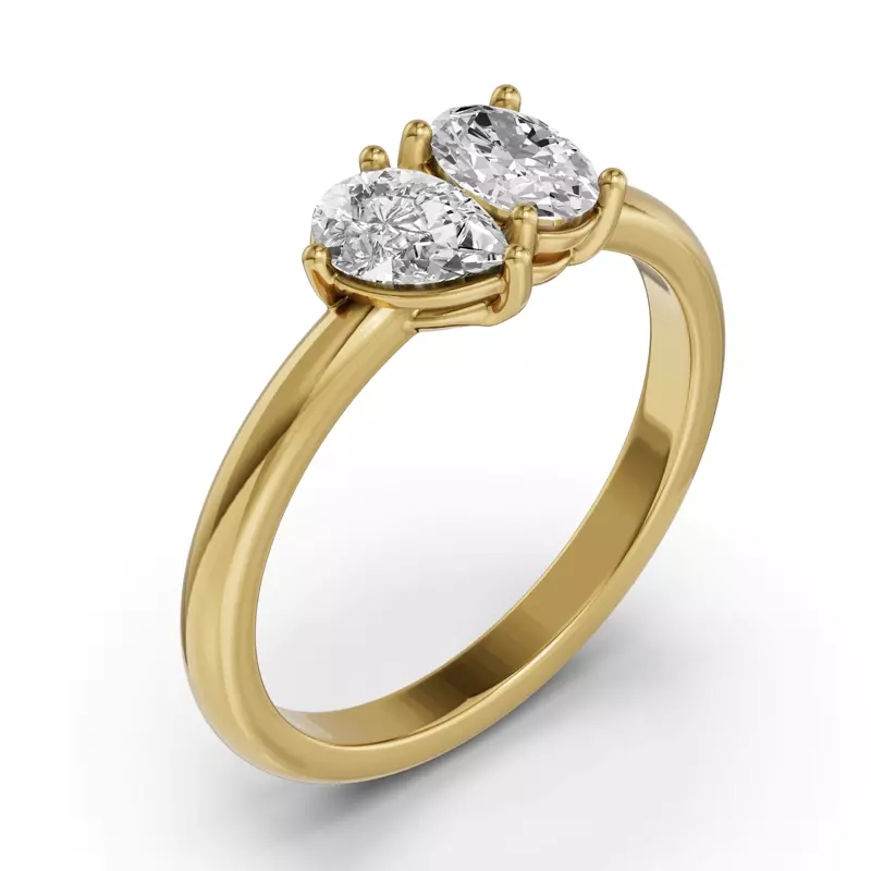 14K Yellow Gold Toi Et Moi Oval & Pear Lab Diamond Ring (1.00ct tw)