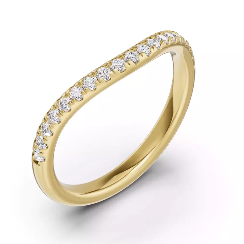 18K Yellow Gold Classic Curved Pavé Band