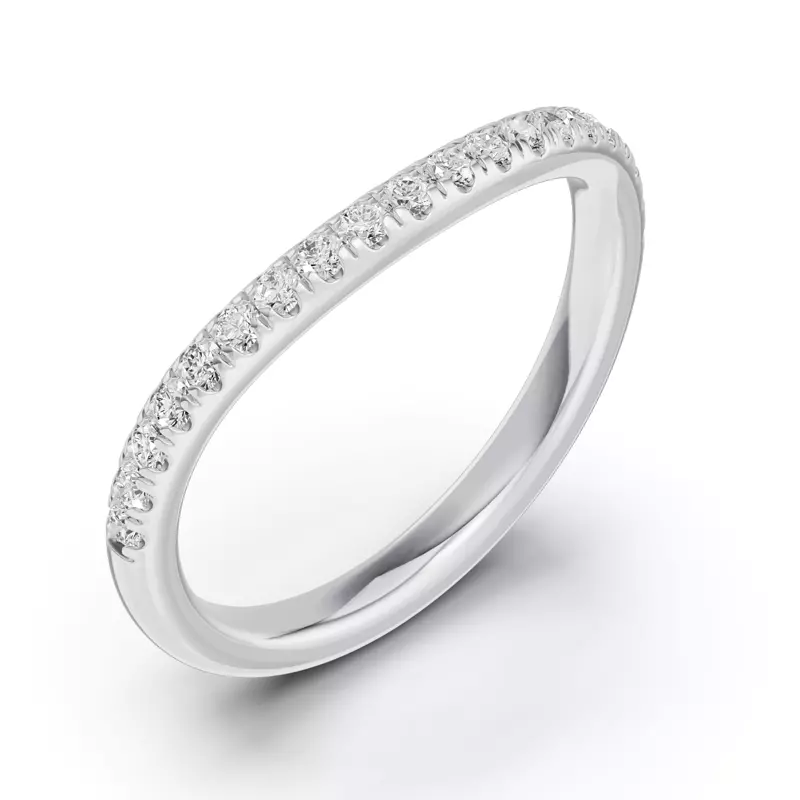 18K White Gold Classic Contoured Pavé Wedding Band
