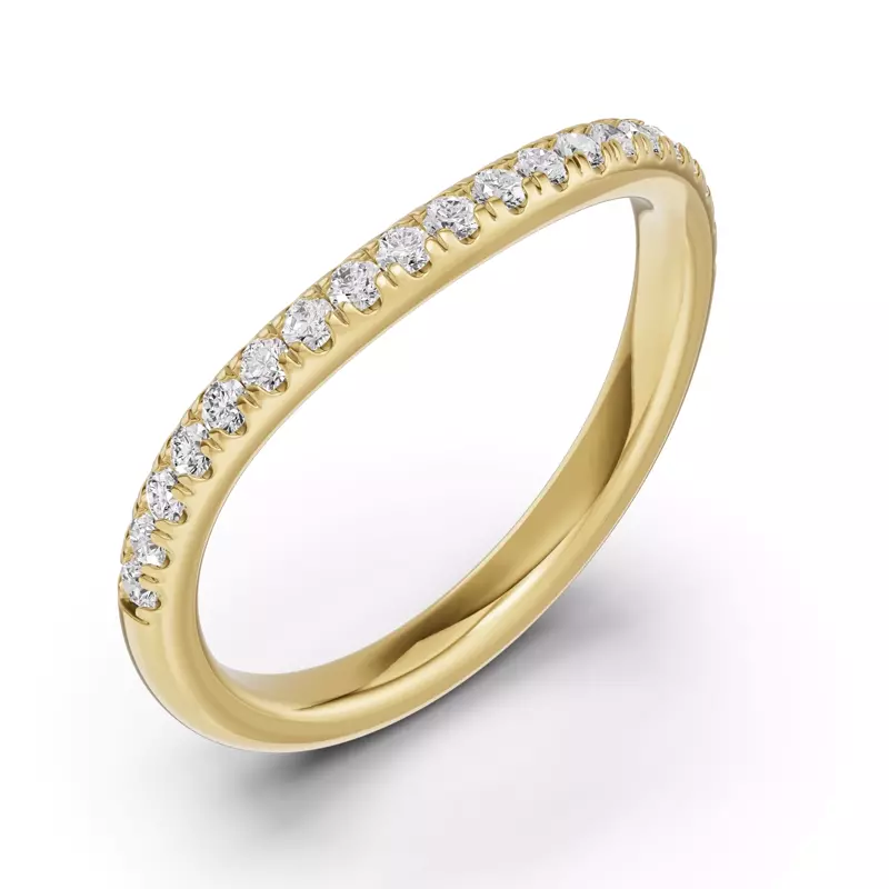 18K Yellow Gold Classic Contoured Pavé Wedding Band