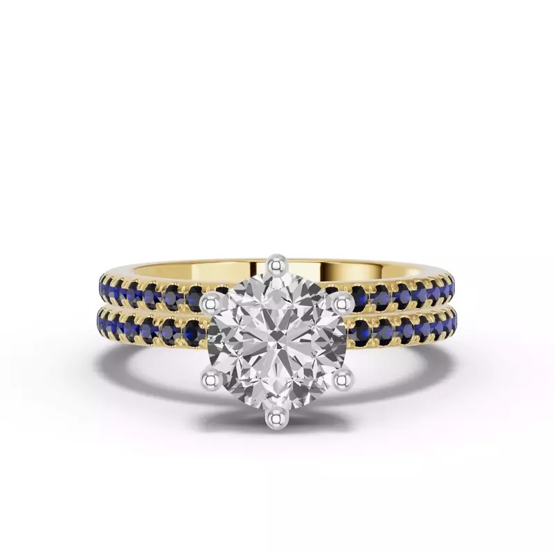 14K Yellow Gold Chroma Blue Sapphire Band