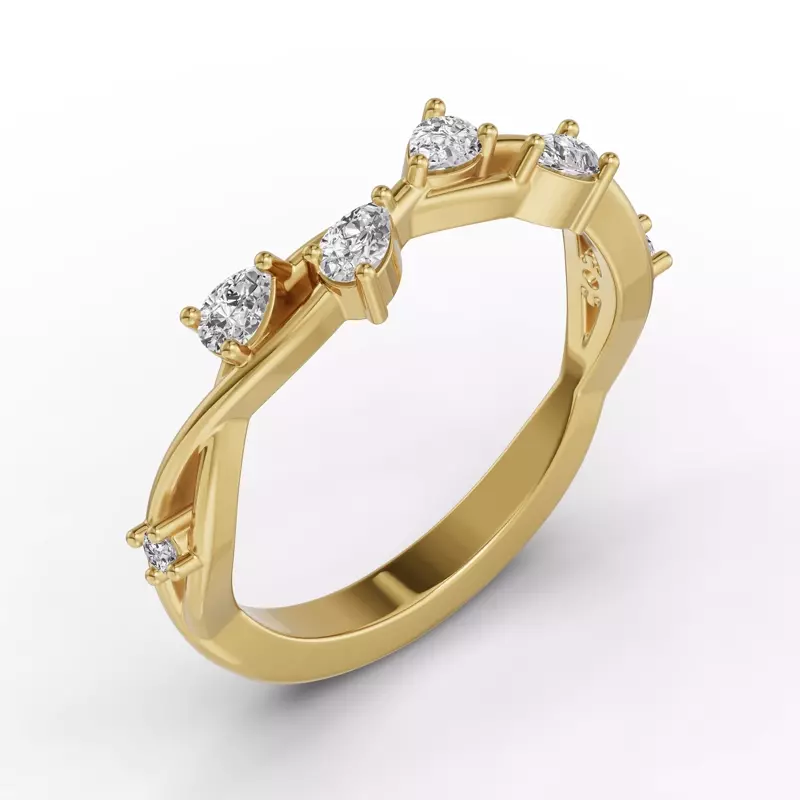 14K Yellow Gold Botanical Twist Diamond Band