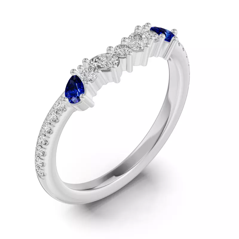14K White Gold Papillon Pavé Sapphire Band