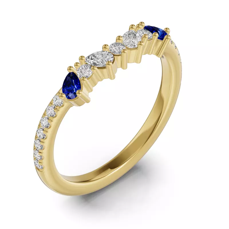 14K Yellow Gold Papillon Pavé Sapphire Band