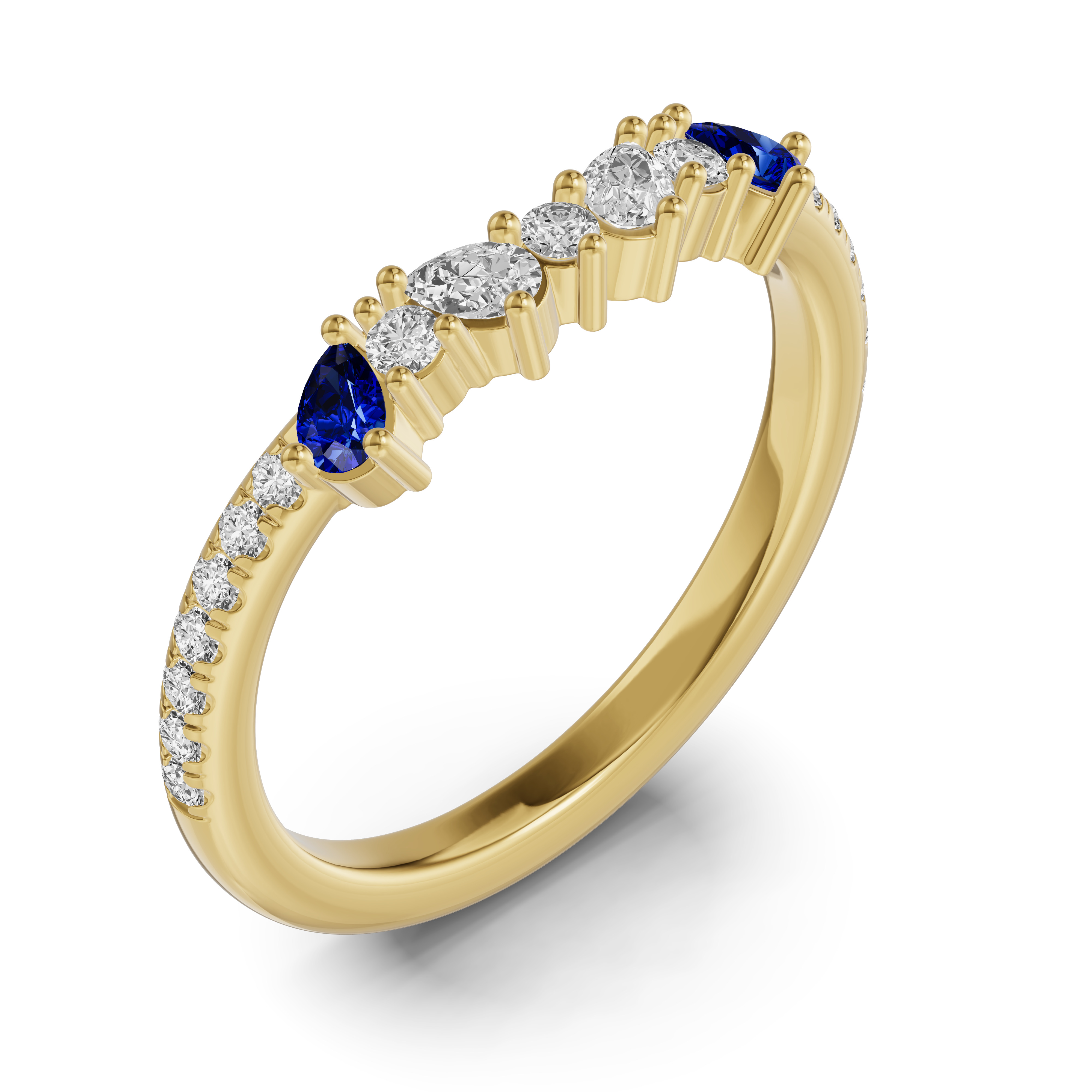 18K Yellow Gold Papillon Pavé Sapphire Band