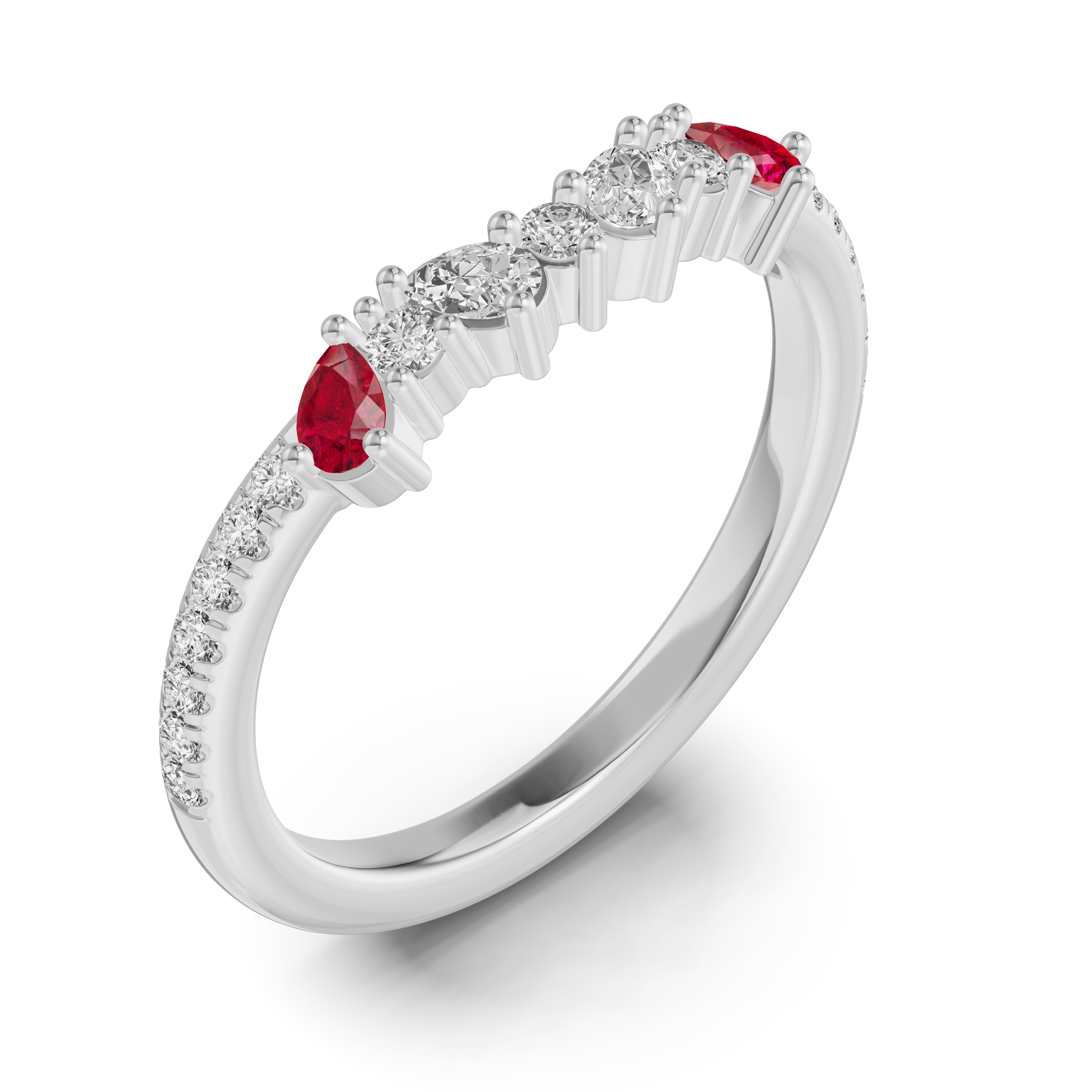 14K White Gold Papillon Pavé Ruby Band
