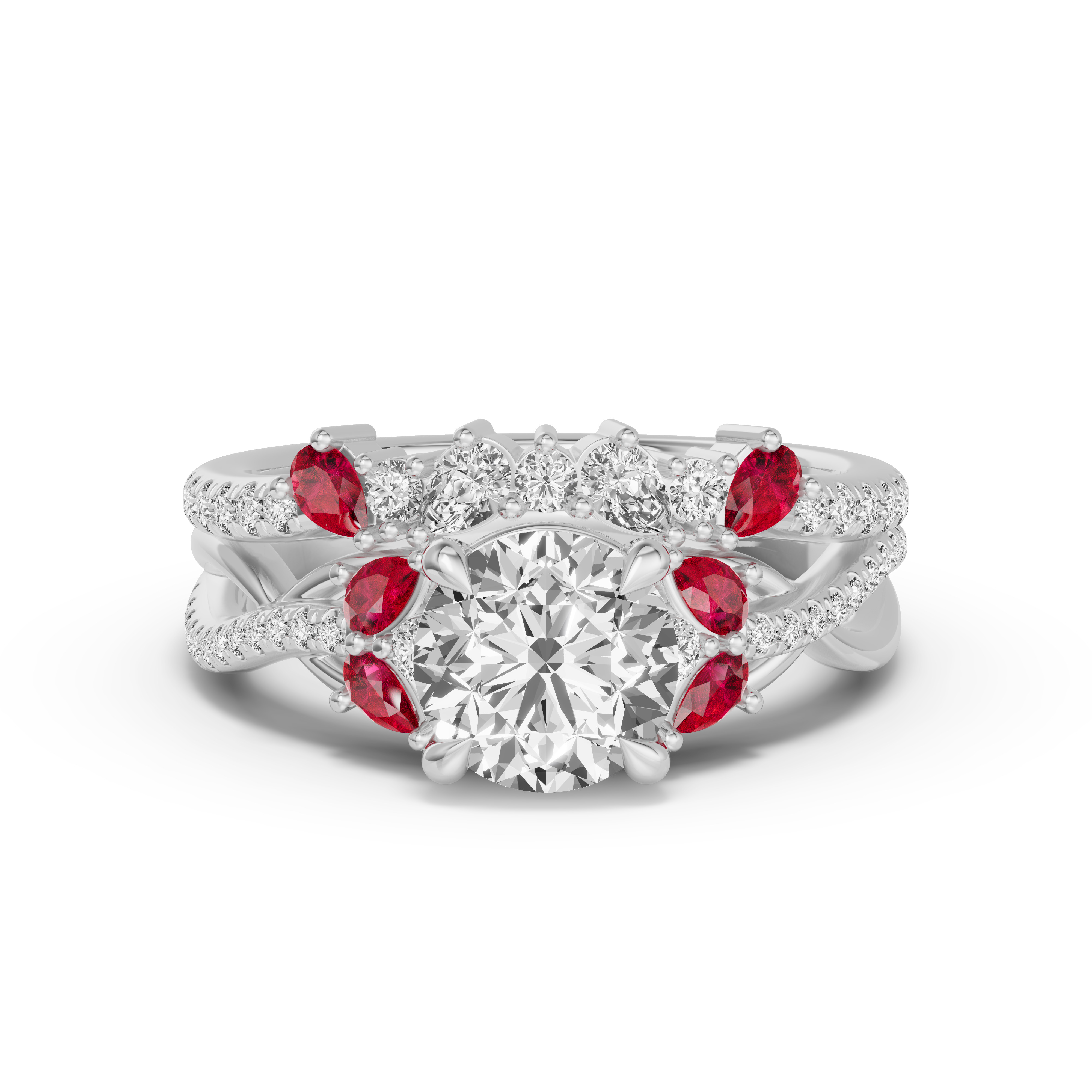 14K White Gold Papillon Pavé Ruby Band