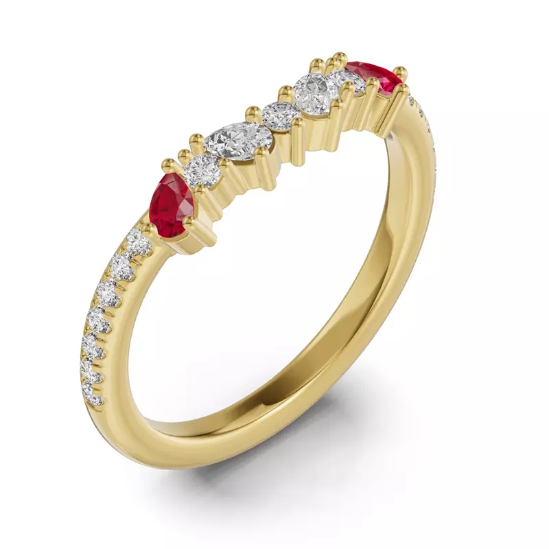 14K Yellow Gold Papillon Pavé Ruby Band