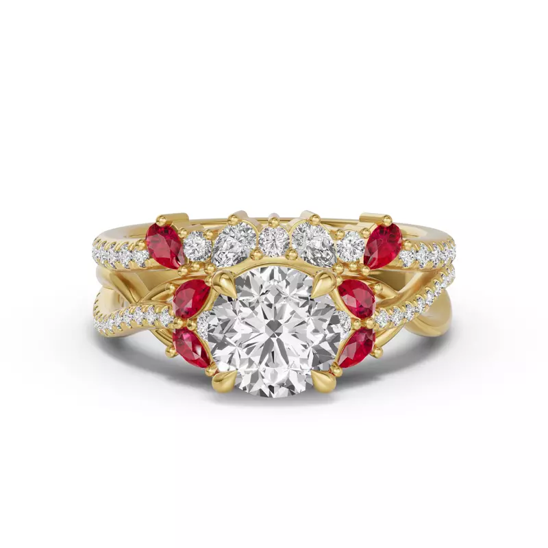 14K Yellow Gold Papillon Pavé Ruby Band