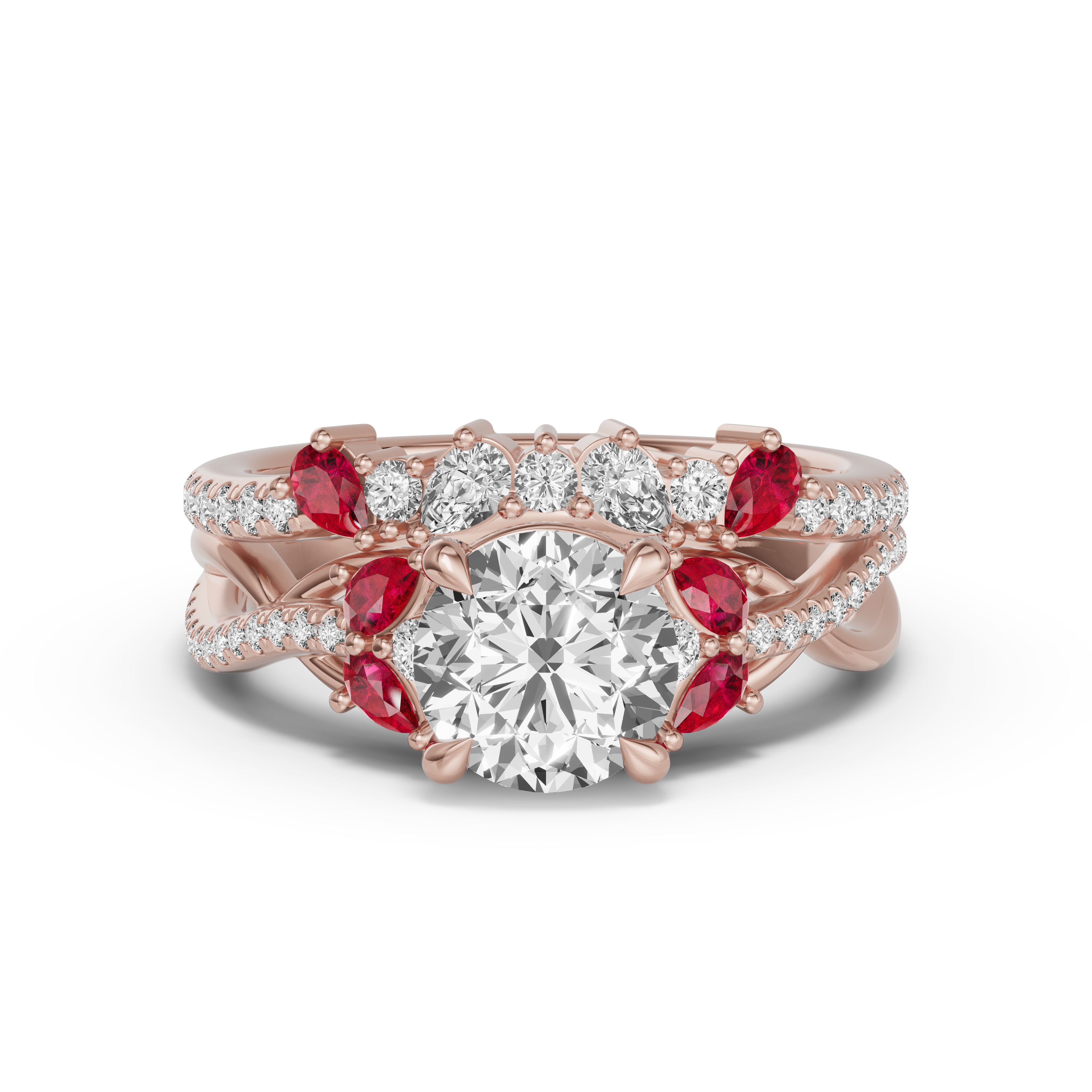 18K Rose Gold Papillon Pavé Ruby Band