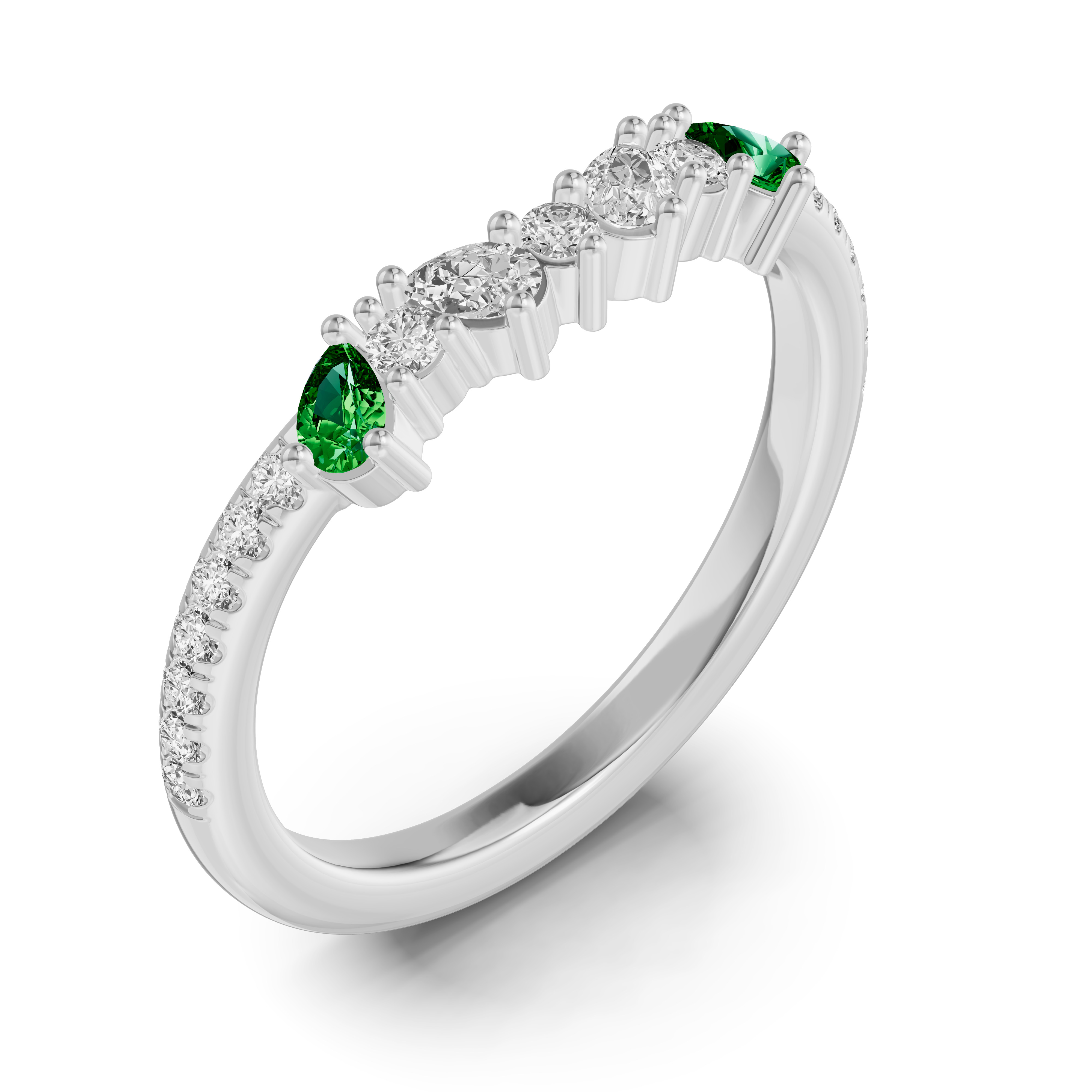 14K White Gold Papillon Pavé Tsavorite Band