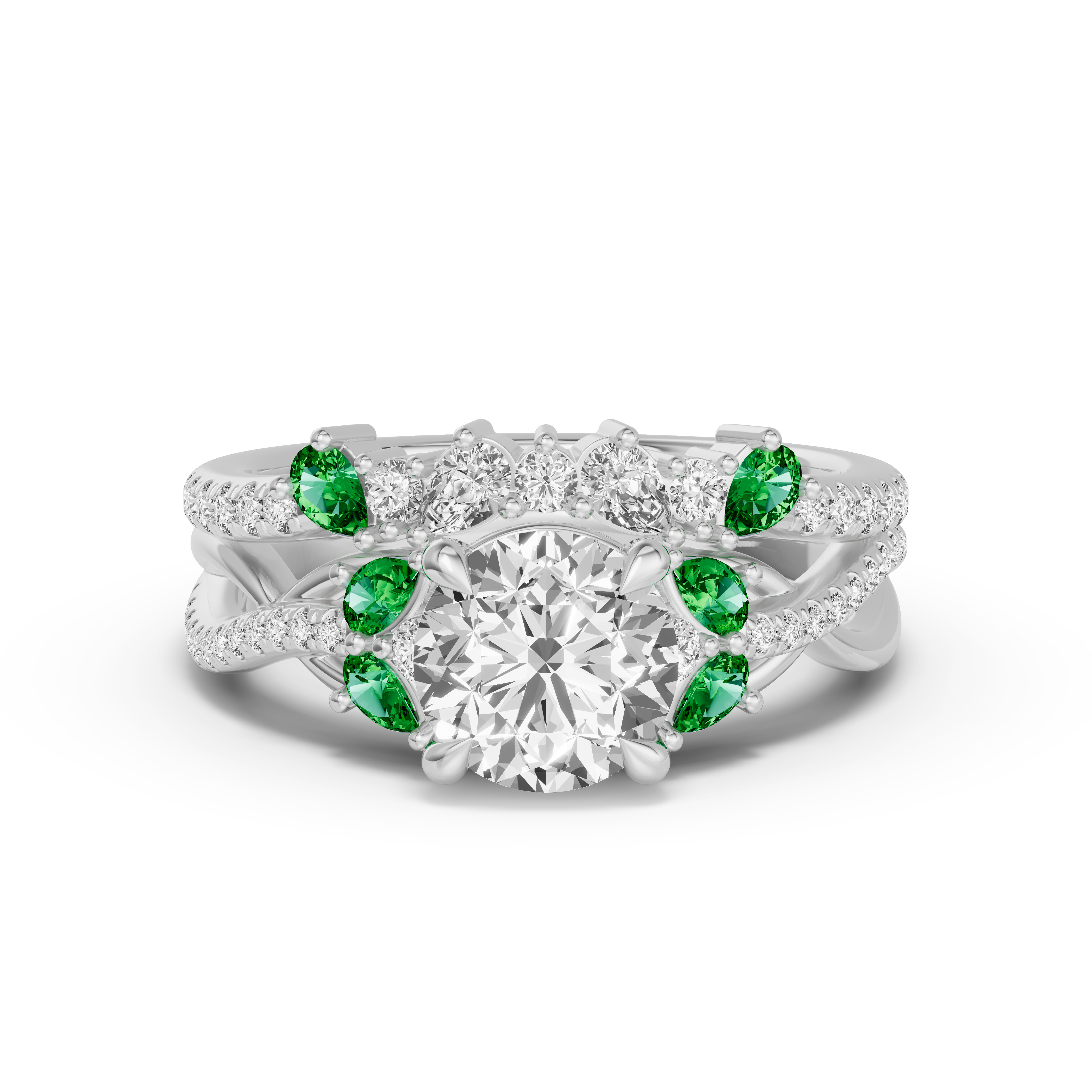 18K White Gold Papillon Pavé Tsavorite Band