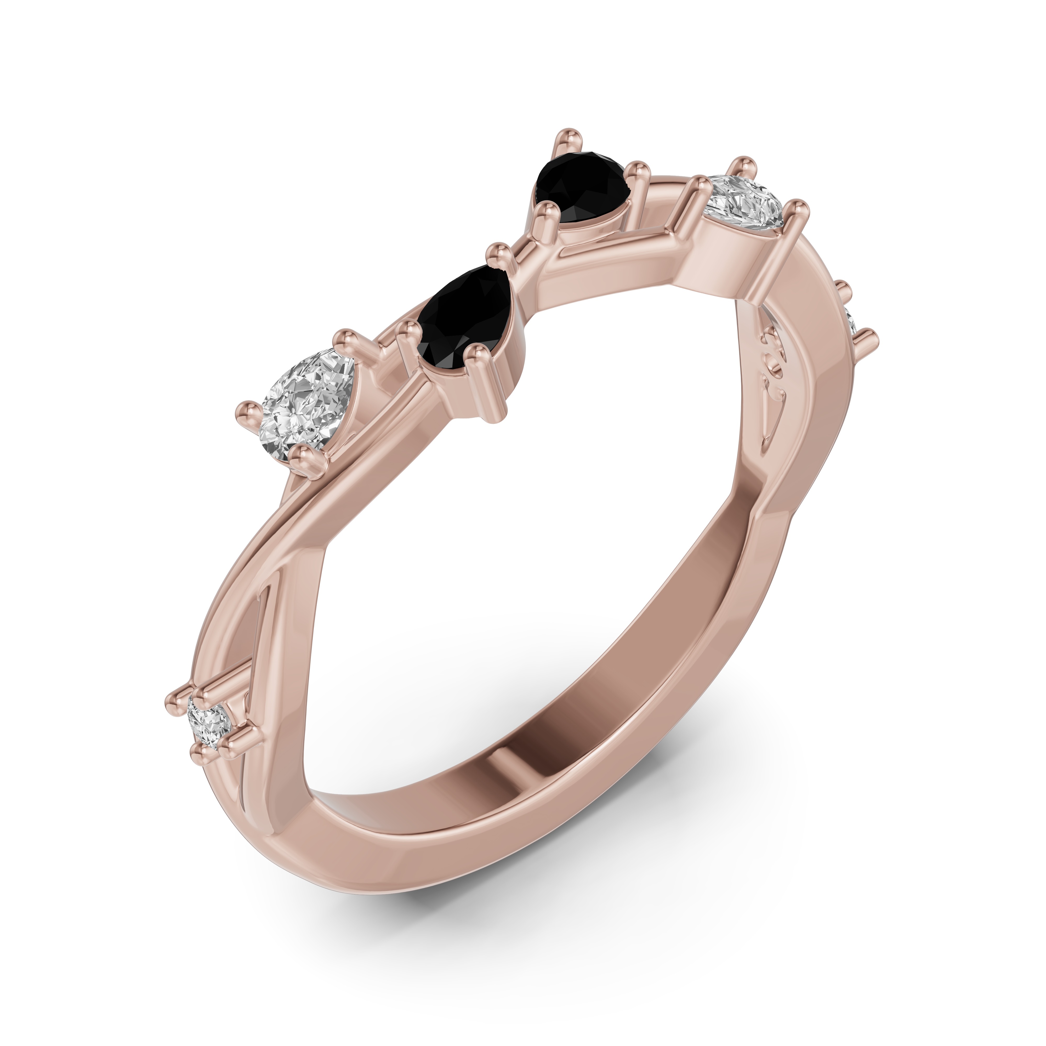 14K Rose Gold Botanical Twist Black Diamond Band