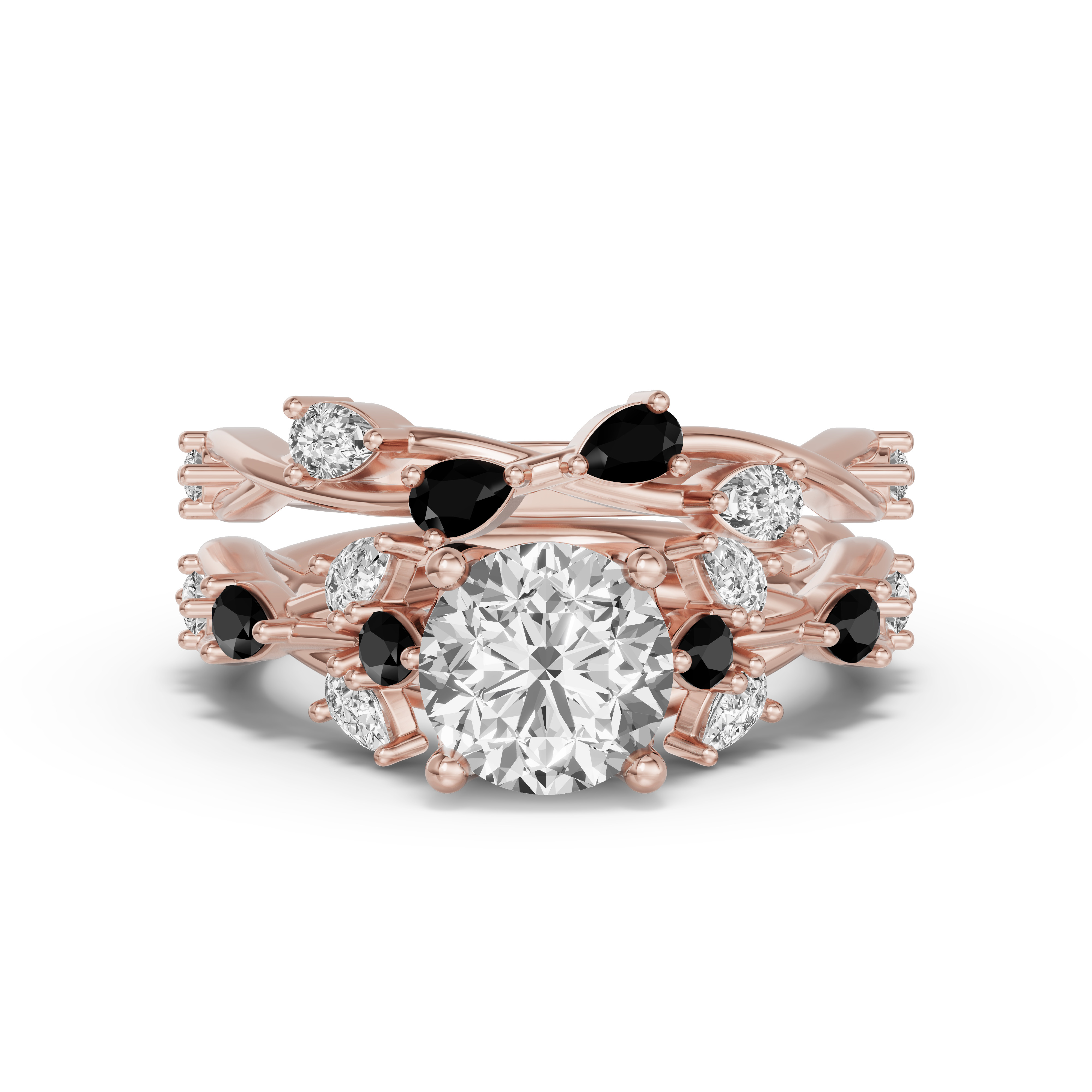 14K Rose Gold Botanical Twist Black Diamond Band