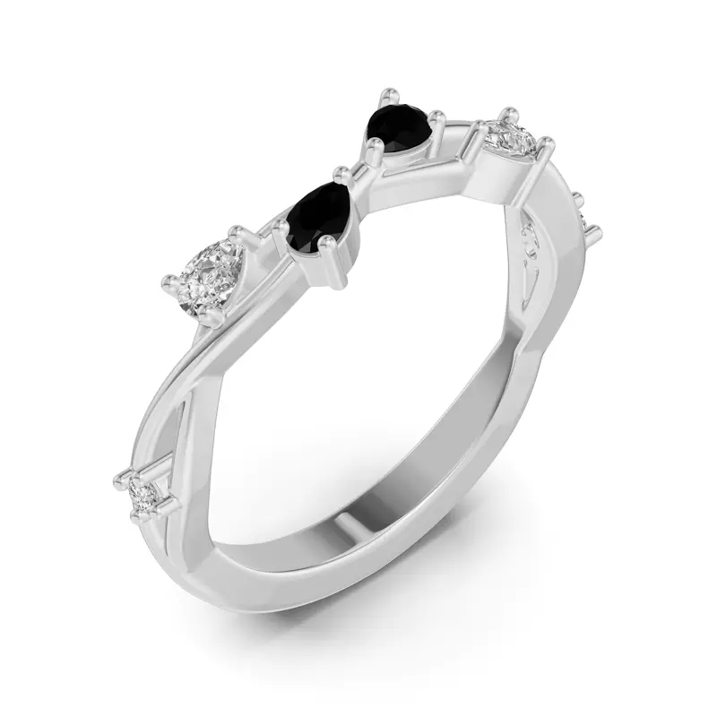14K White Gold Botanical Twist Black Diamond Band