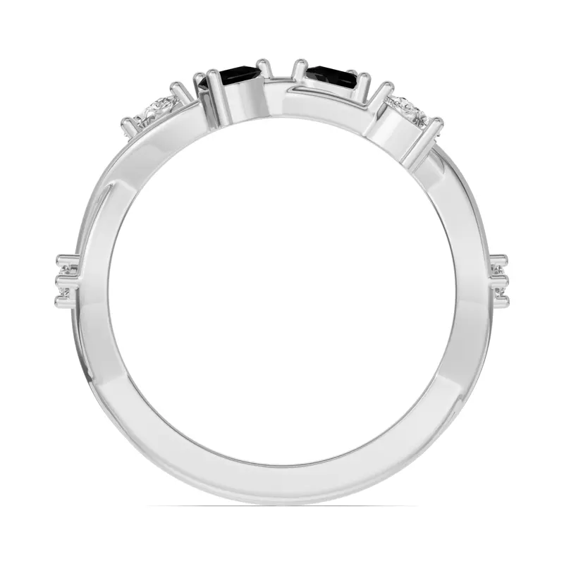 14K White Gold Botanical Twist Black Diamond Band