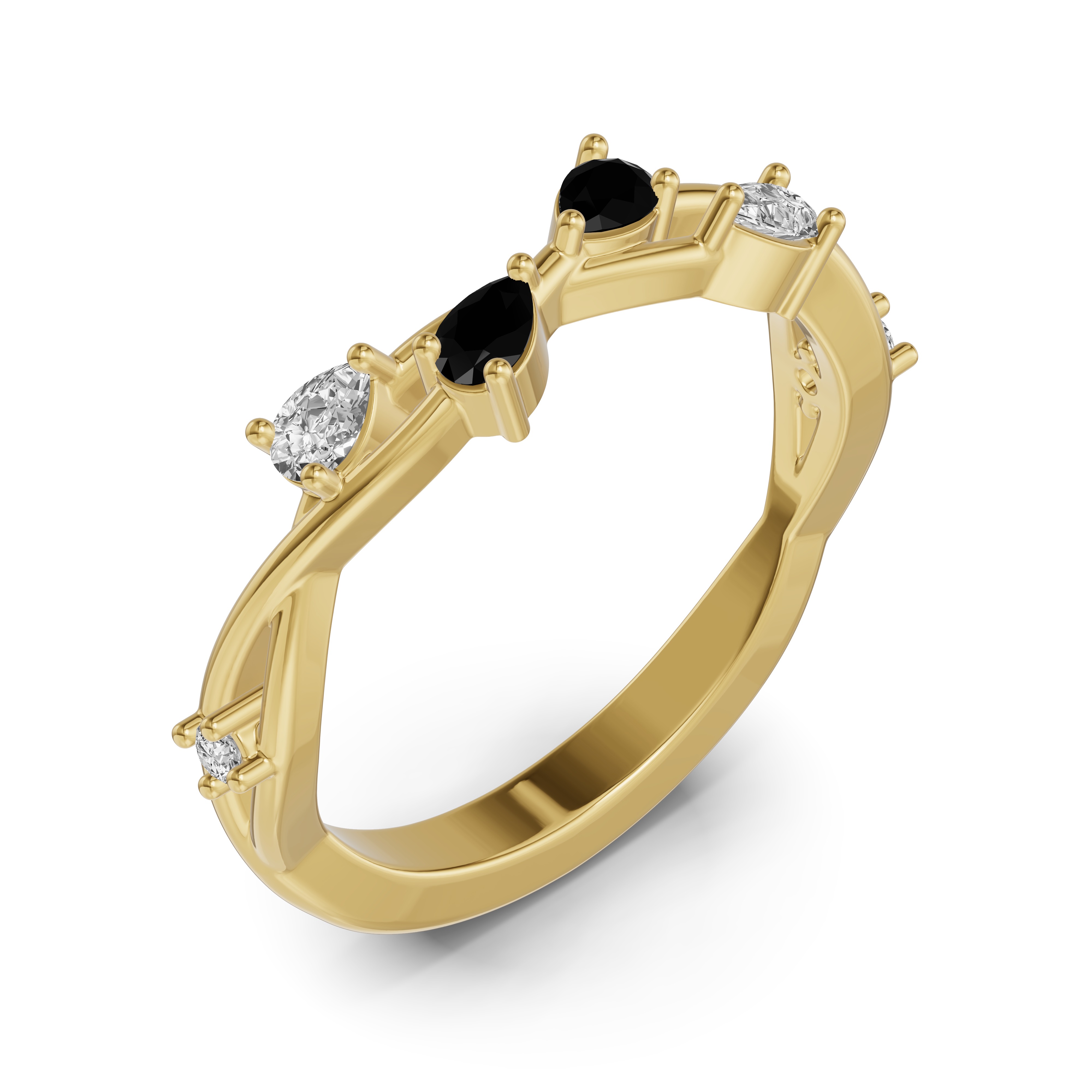 14K Yellow Gold Botanical Twist Black Diamond Band