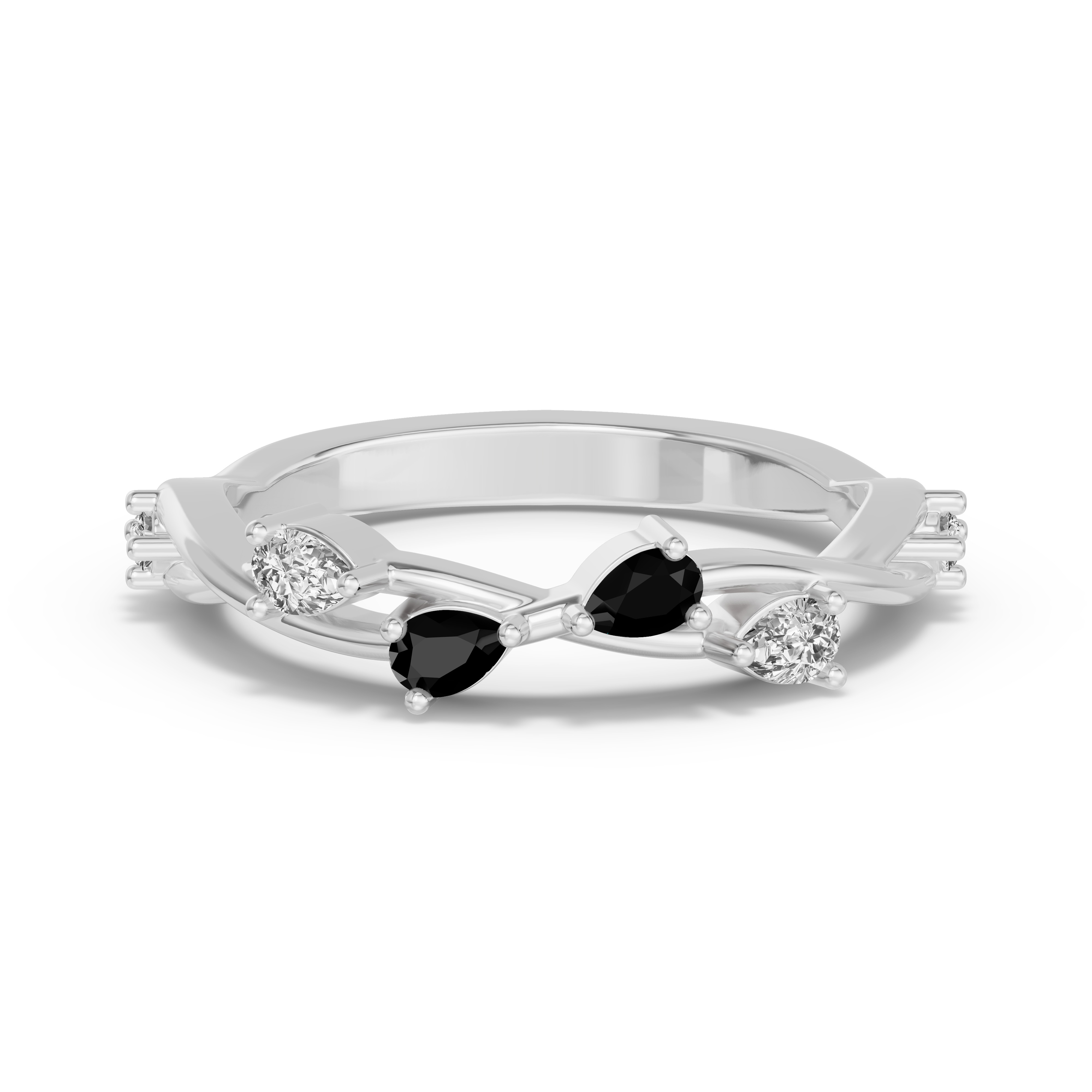 18K White Gold Botanical Twist Black Diamond Band