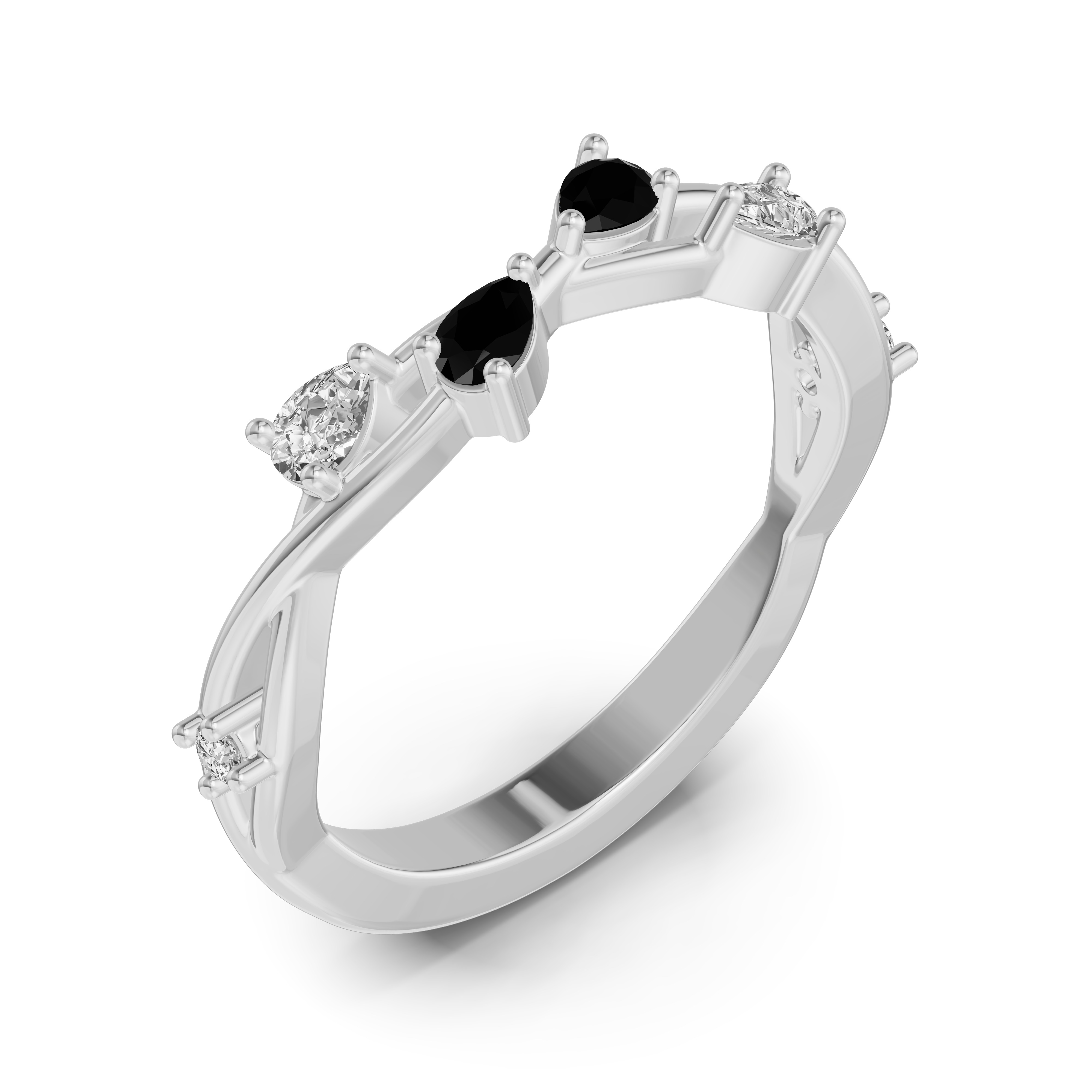 18K White Gold Botanical Twist Black Diamond Band