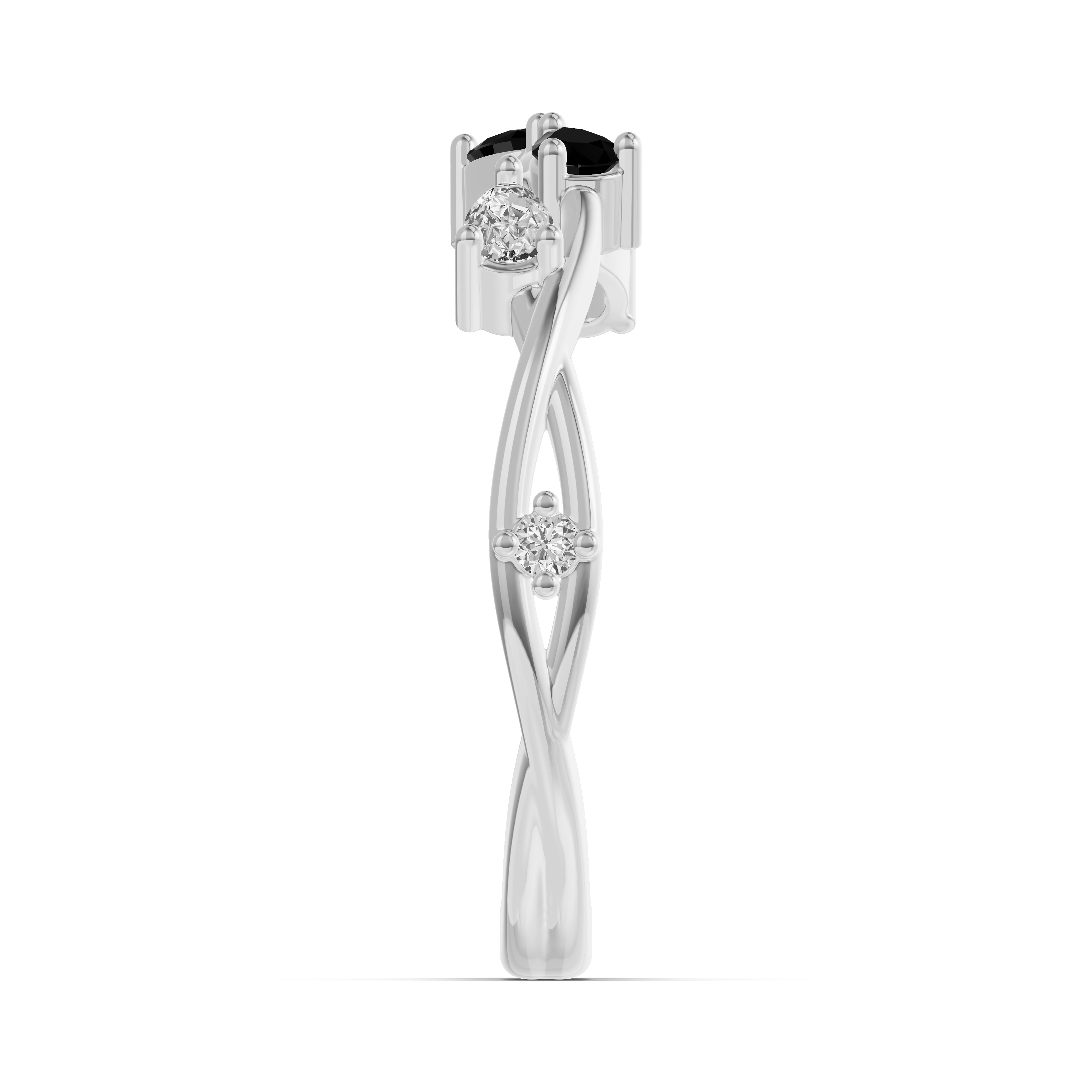 18K White Gold Botanical Twist Black Diamond Band