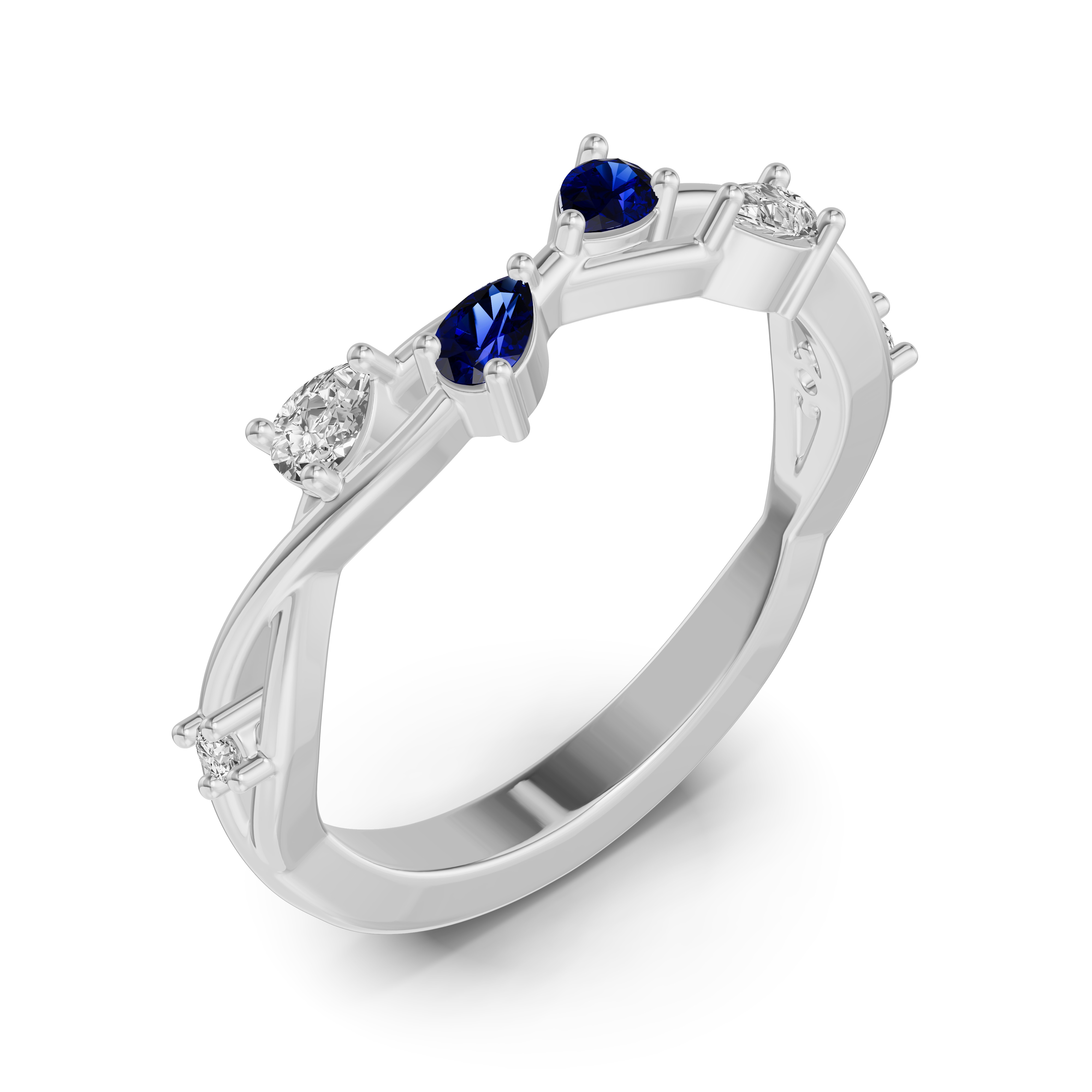 18K White Gold Botanical Twist Sapphire Band