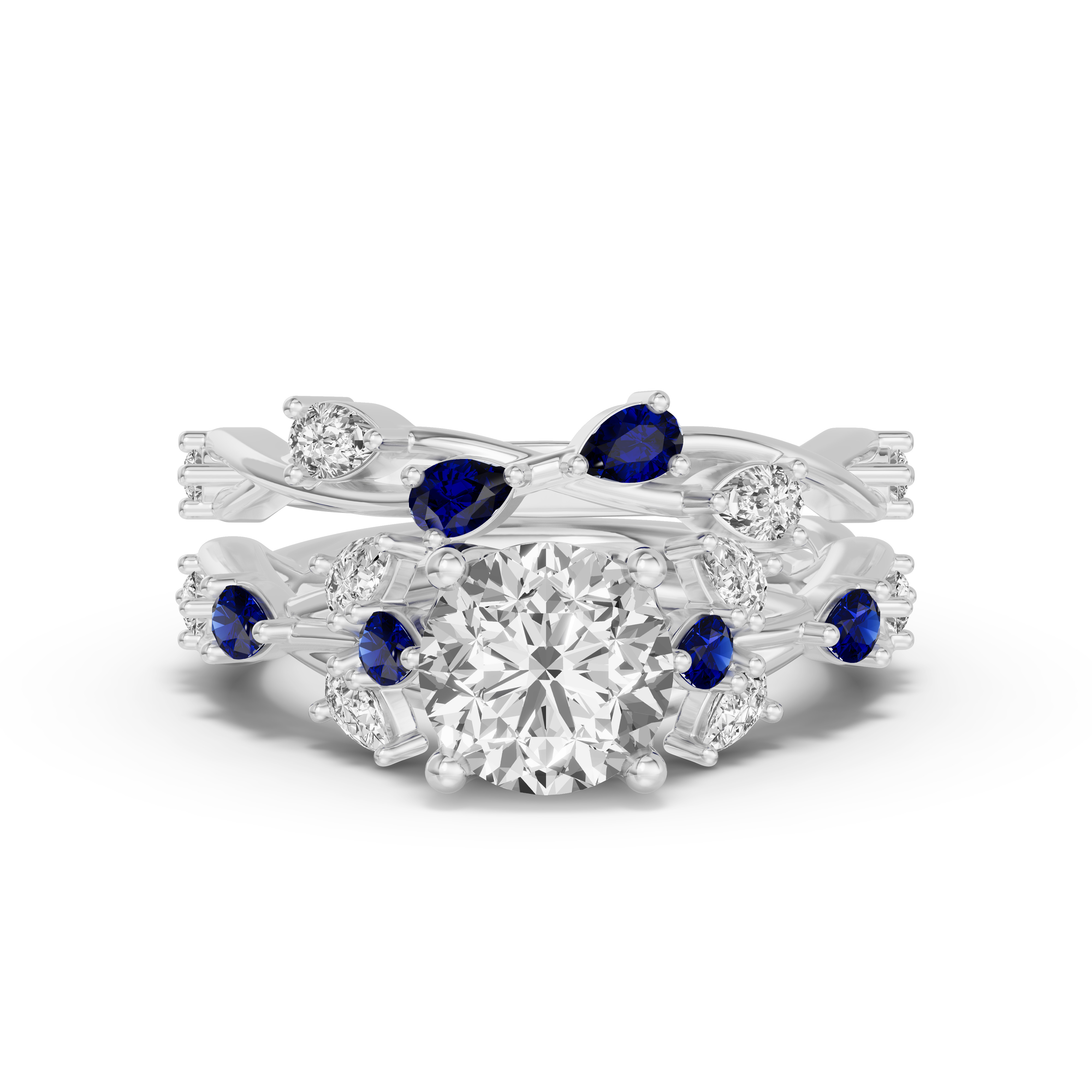 18K White Gold Botanical Twist Sapphire Band