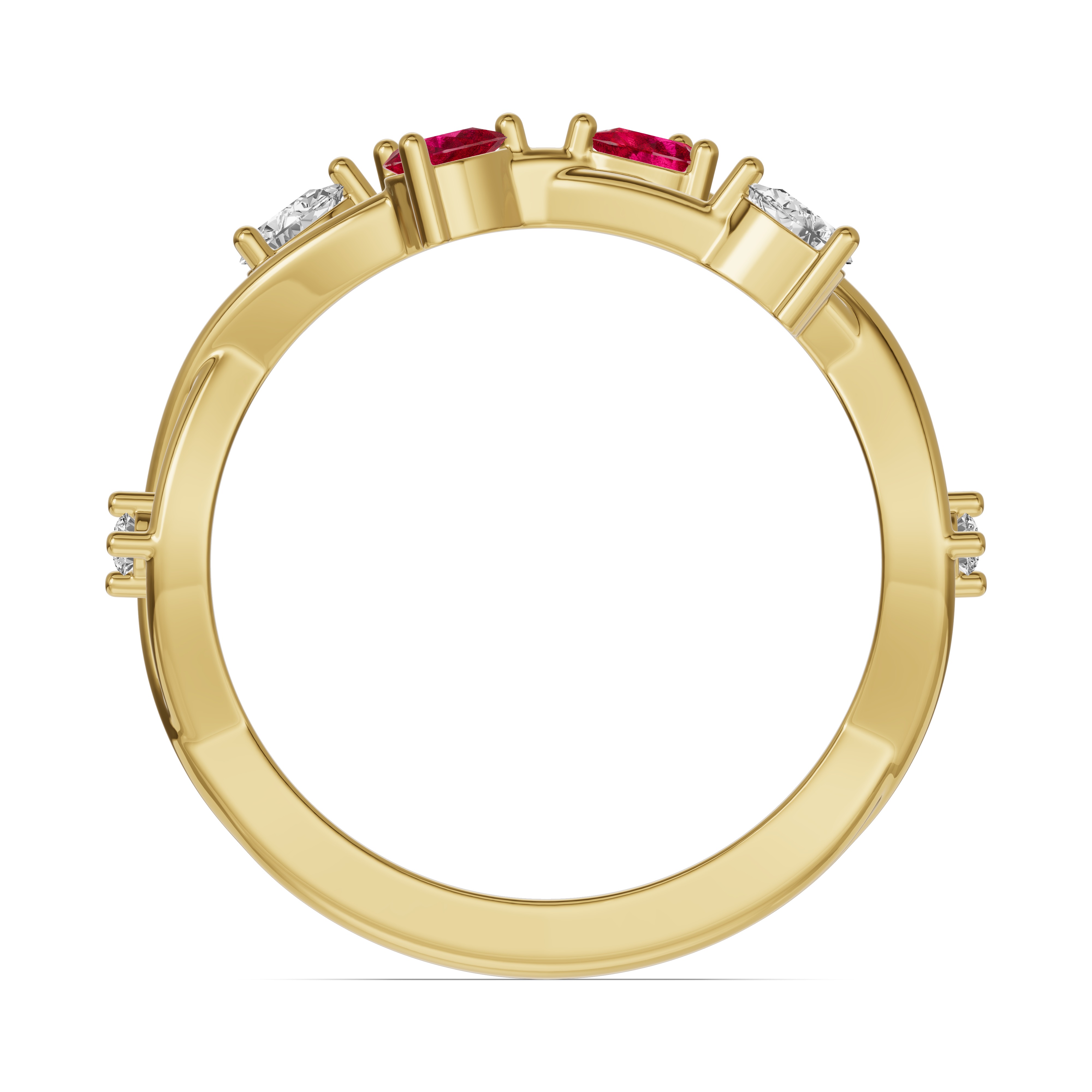 14K Yellow Gold Botanical Twist Ruby Band