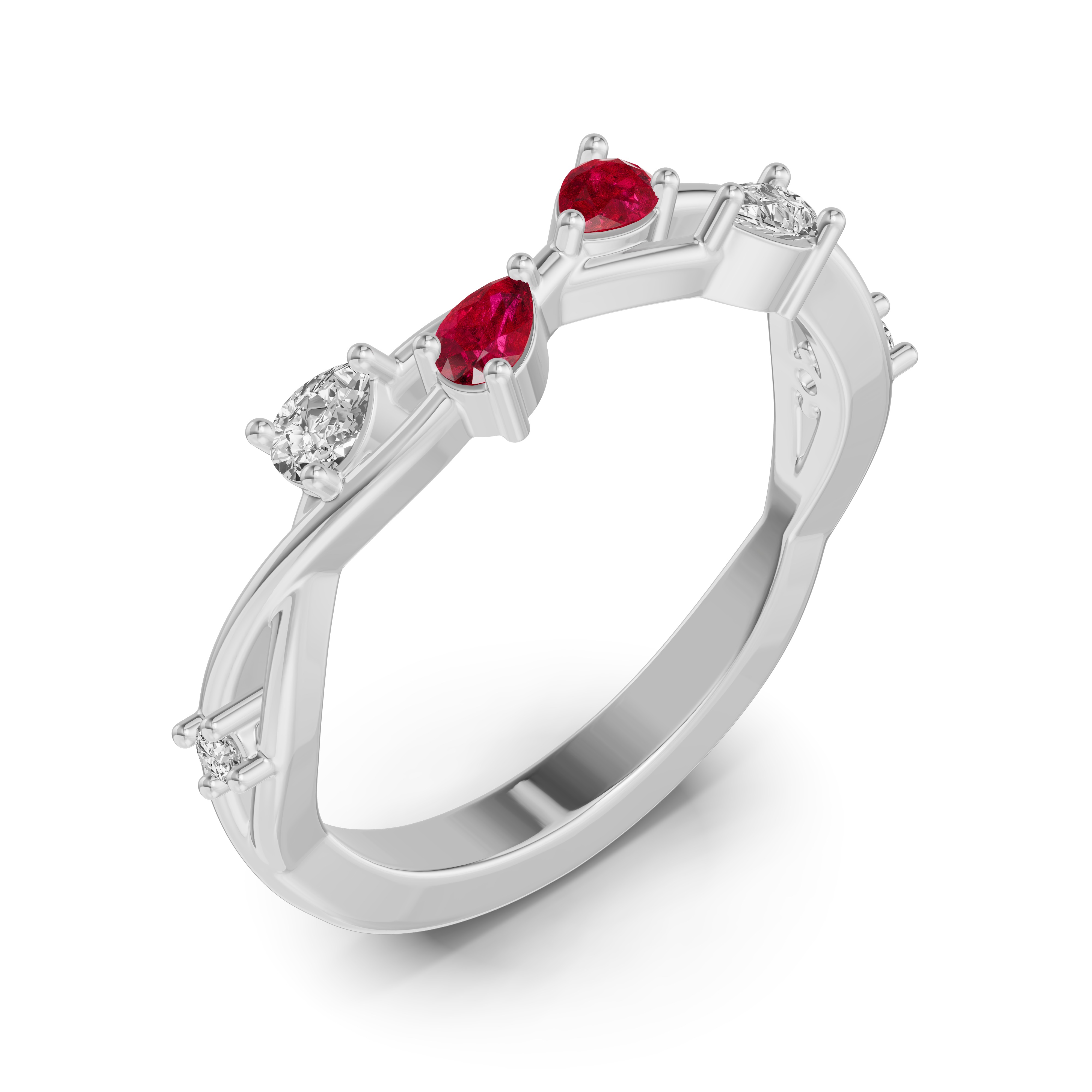 18K White Gold Botanical Twist Ruby Band